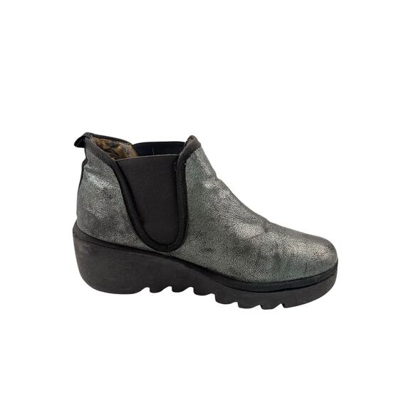 Fly London Shoes - Fly London Byne Silver Metallic Slip On Chelsea Wedge Booties Size EU 40 /9
